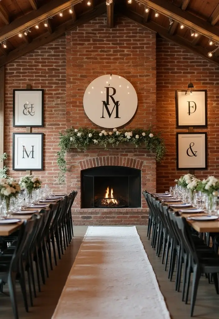 25 Brick Wedding Venue Decor Ideas With Industrial Chic Style 62 25 Brick Wedding Venue Decor Ideas With Industrial Chic Style - 16. Monogrammed Decor