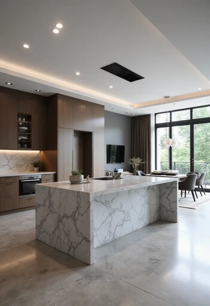 25 Gray Marble Living Room Decor Ideas For Modern Spaces - 12. Gray Marble Kitchen Island