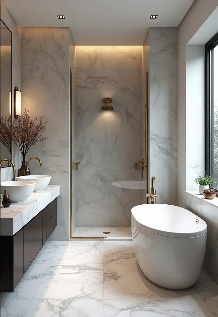 25 Gray Marble Living Room Decor Ideas For Modern Spaces - 14. Gray Marble Bathroom Decor