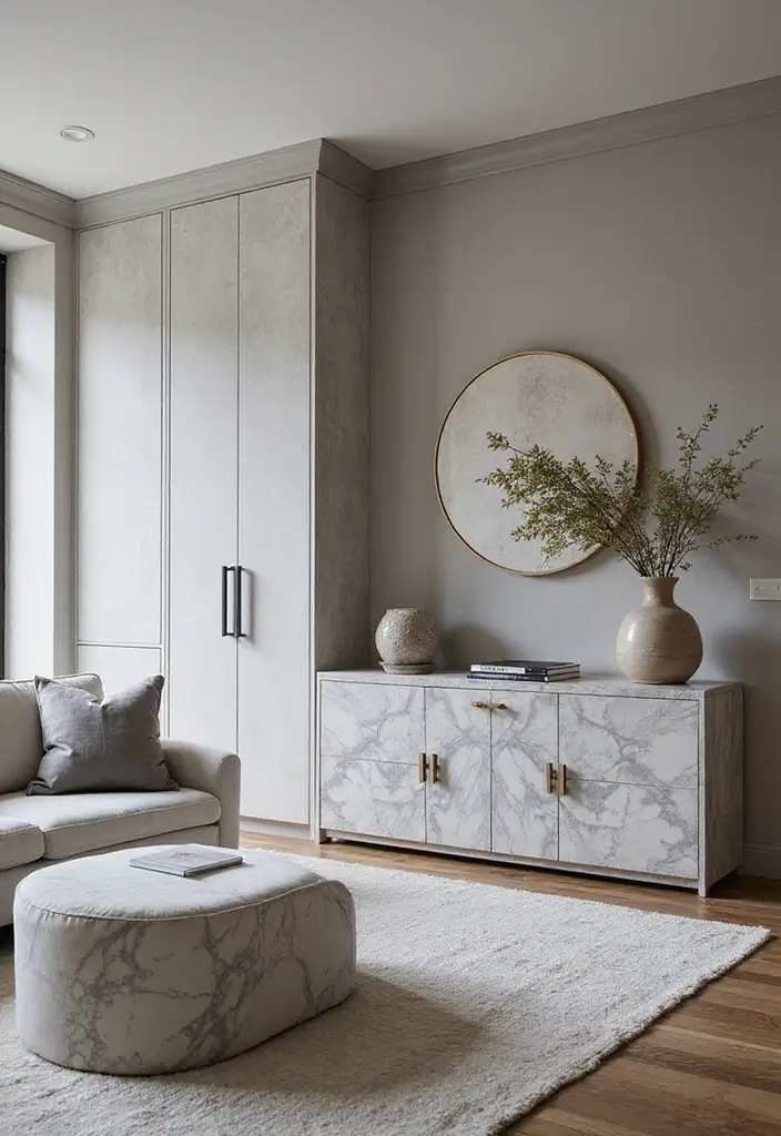 25 Gray Marble Living Room Decor Ideas For Modern Spaces - 21. Gray Marble Cabinet Hardware