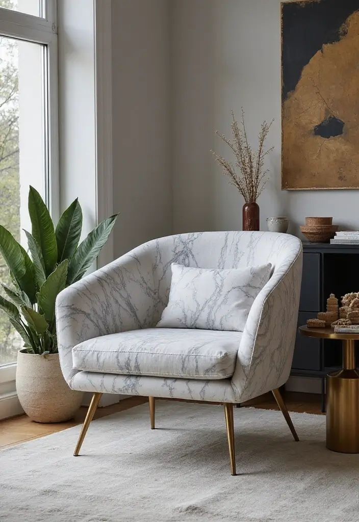 25 Gray Marble Living Room Decor Ideas For Modern Spaces - 22. Gray Marble Accent Chair