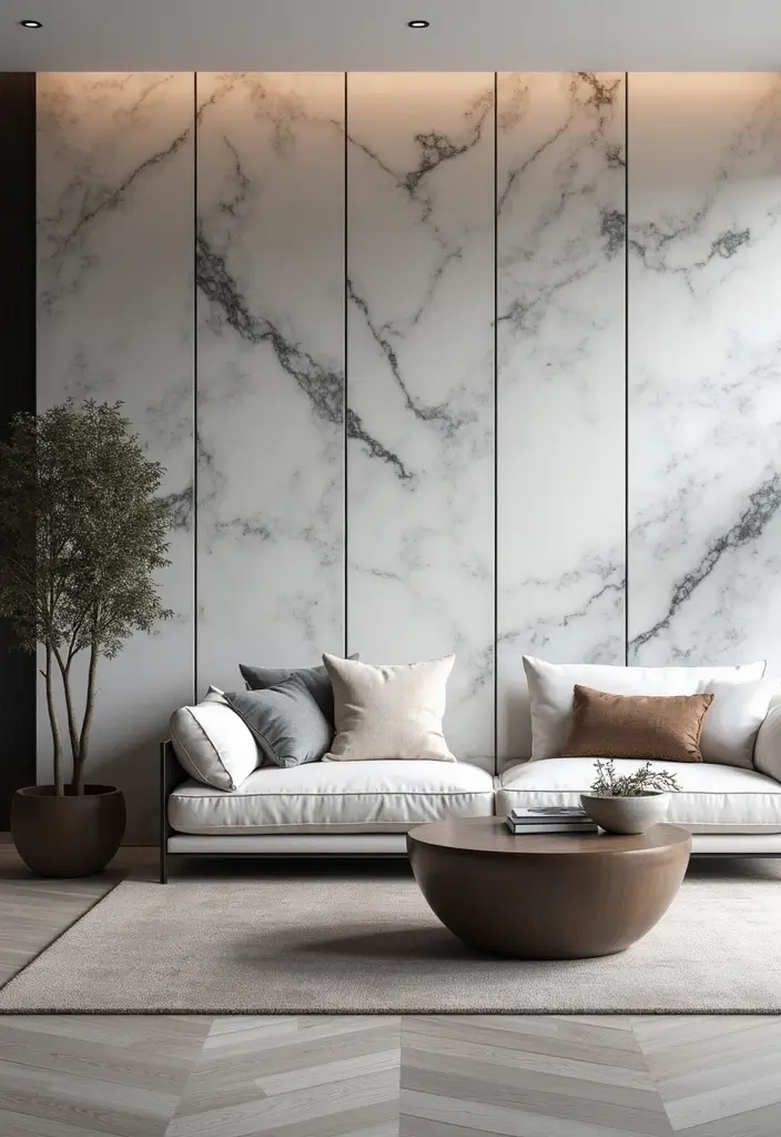 25 Gray Marble Living Room Decor Ideas For Modern Spaces - 24. Gray Marble Wall Panels