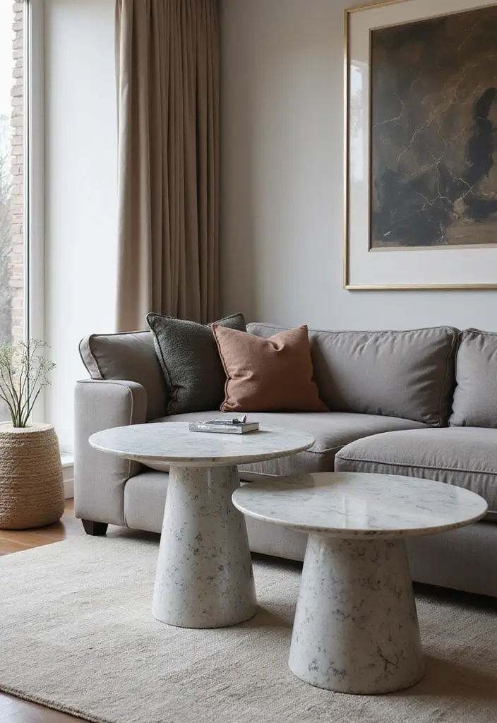 25 Gray Marble Living Room Decor Ideas For Modern Spaces - 3. Gray Marble Side Tables
