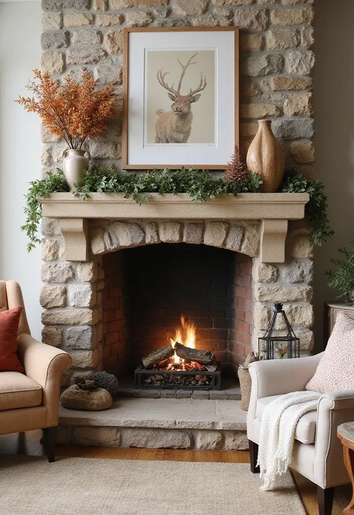 25 Home Decor Ideas For Living Rooms In Dream Houses With Stone Fireplaces - 17. Seasonal Decor Changes