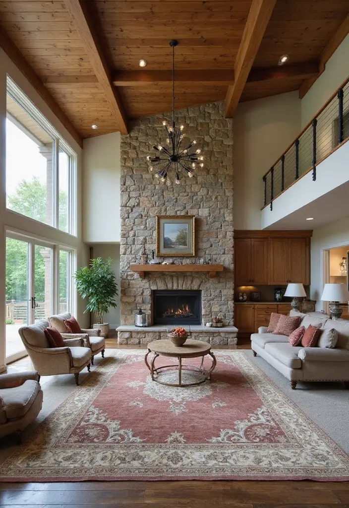 25 Home Decor Ideas For Living Rooms In Dream Houses With Stone Fireplaces - 22. Open Concept Living