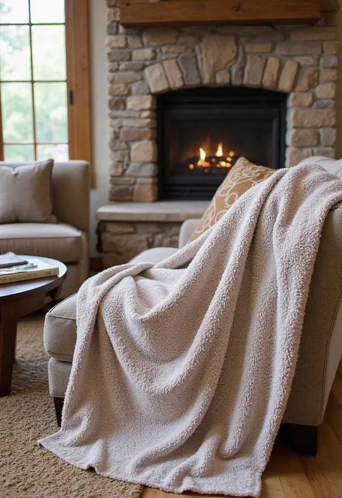 25 Home Decor Ideas For Living Rooms In Dream Houses With Stone Fireplaces - 24. Personalized Throw Blankets