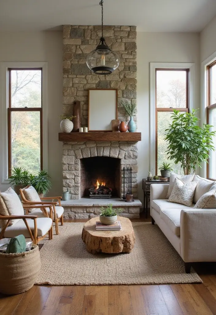 25 Home Decor Ideas For Living Rooms In Dream Houses With Stone Fireplaces - 25. Sustainable Decor Choices