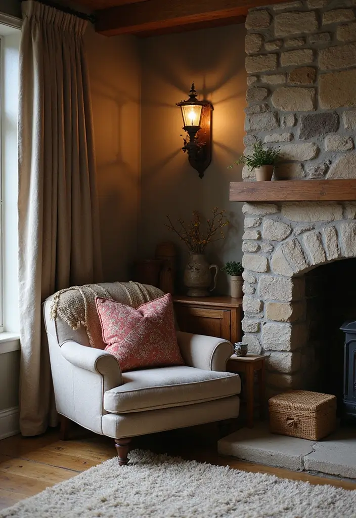 25 Home Decor Ideas For Living Rooms In Dream Houses With Stone Fireplaces - 3. Cozy Corner Nooks