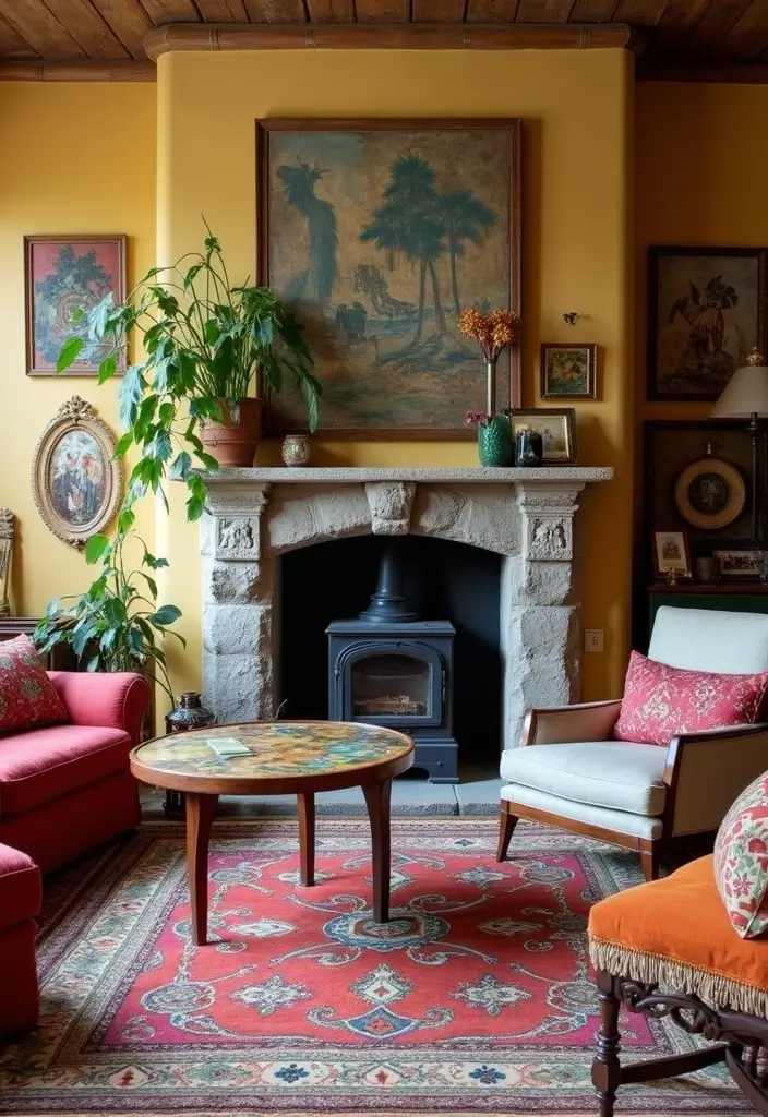 25 Home Decor Ideas For Living Rooms In Dream Houses With Stone Fireplaces - 7. Eclectic Decor