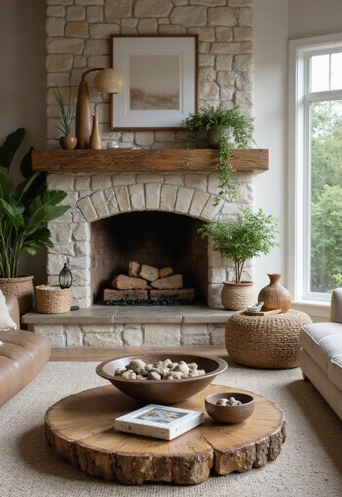 25 Home Decor Ideas For Living Rooms In Dream Houses With Stone Fireplaces - 8. Natural Elements
