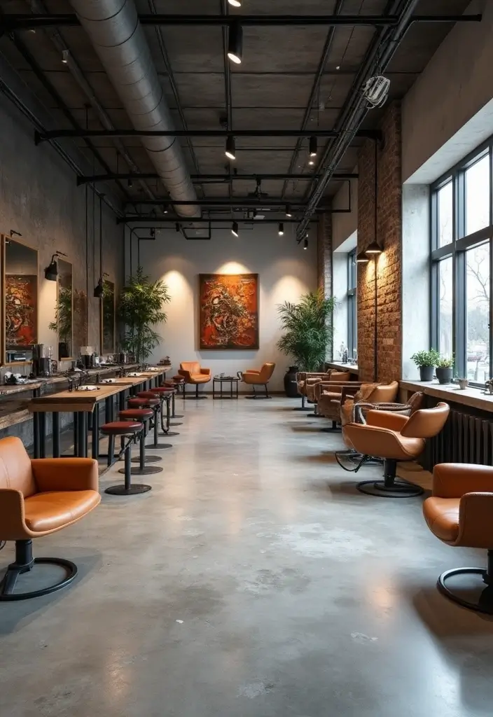 25 Industrial Hair Salon Decor Ideas With Edgy Appeal - 11. Concrete Flooring