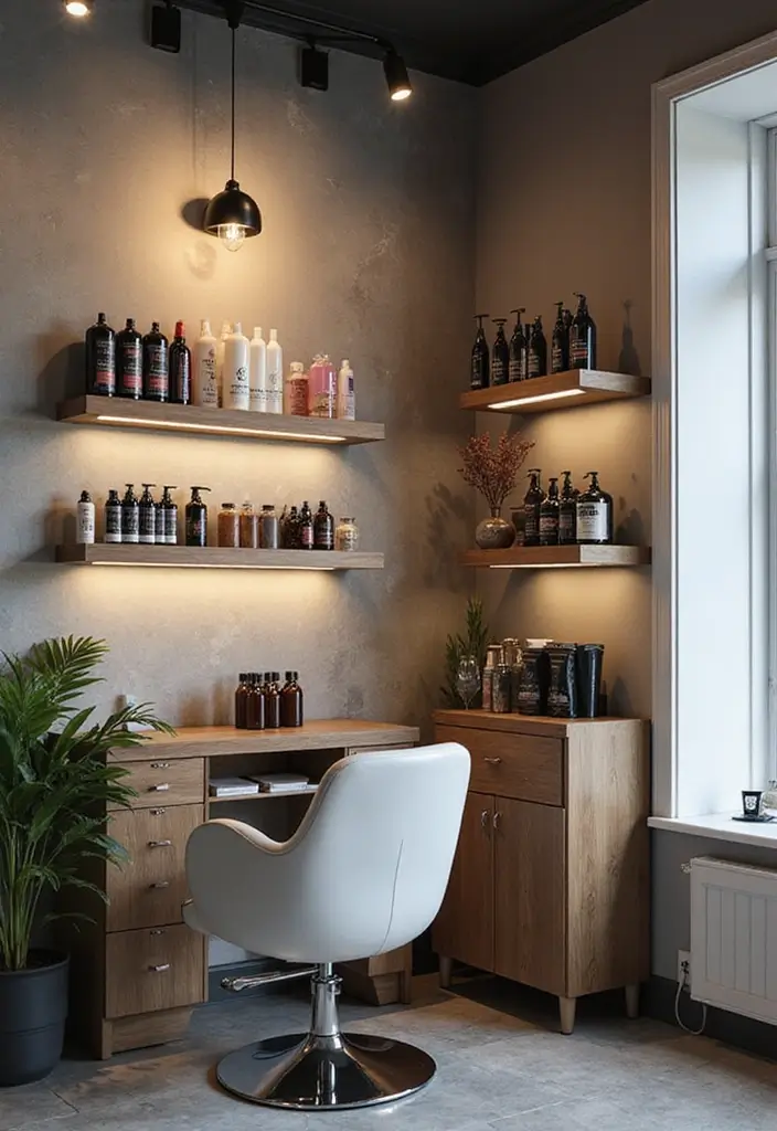 25 Industrial Hair Salon Decor Ideas With Edgy Appeal - 24. Custom Product Displays