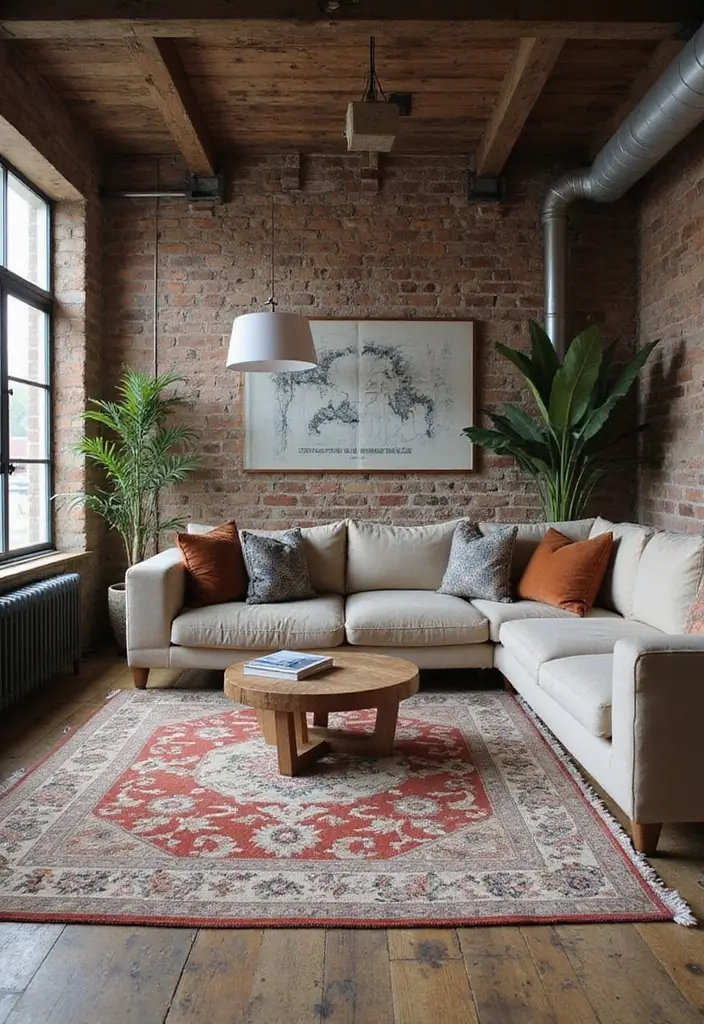 25 Industrial Living Room Decor Ideas For Loft Aesthetic Homes 32 25 Industrial Living Room Decor Ideas For Loft Aesthetic Homes - 18. Statement Rugs