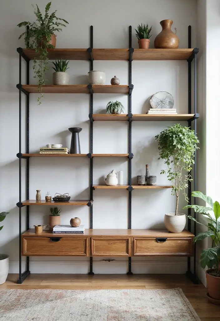 25 Industrial Living Room Decor Ideas For Loft Aesthetic Homes 6 25 Industrial Living Room Decor Ideas For Loft Aesthetic Homes - 6. Open Shelving