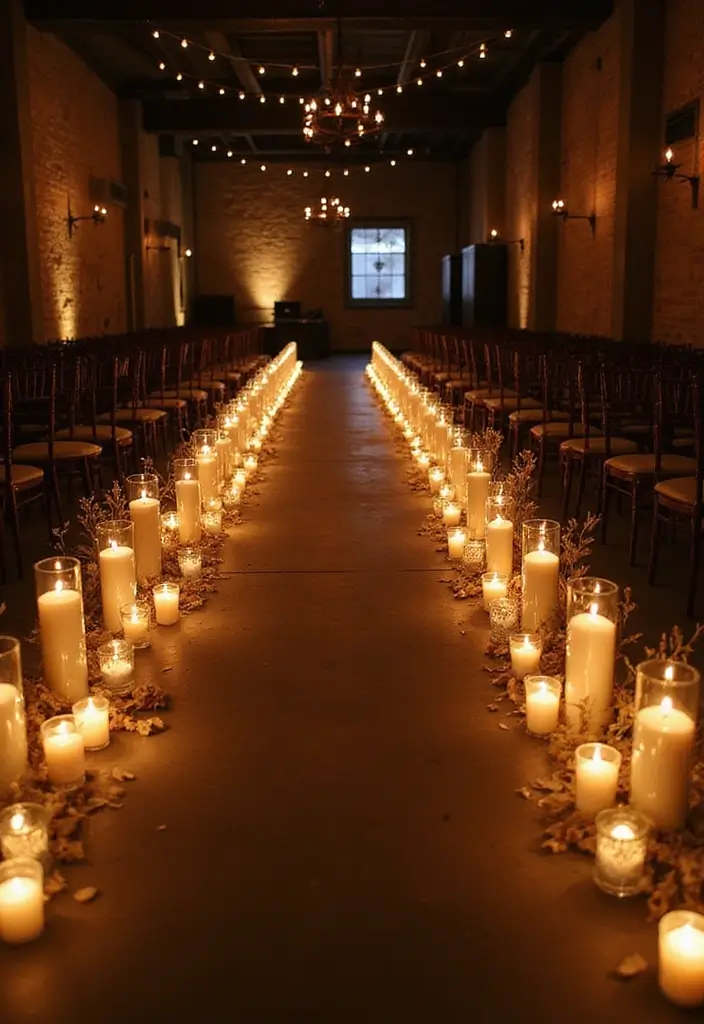 25 Modern Industrial Wedding Decor Ideas For Stylish Ceremonies - 15. Candlelit Aisles