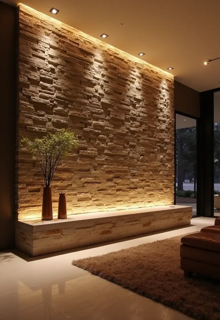 25 Stone Wall Decor Ideas To Add Texture And Warmth 60 25 Stone Wall Decor Ideas To Add Texture And Warmth - 12. Stone Wall with Built-in Lighting
