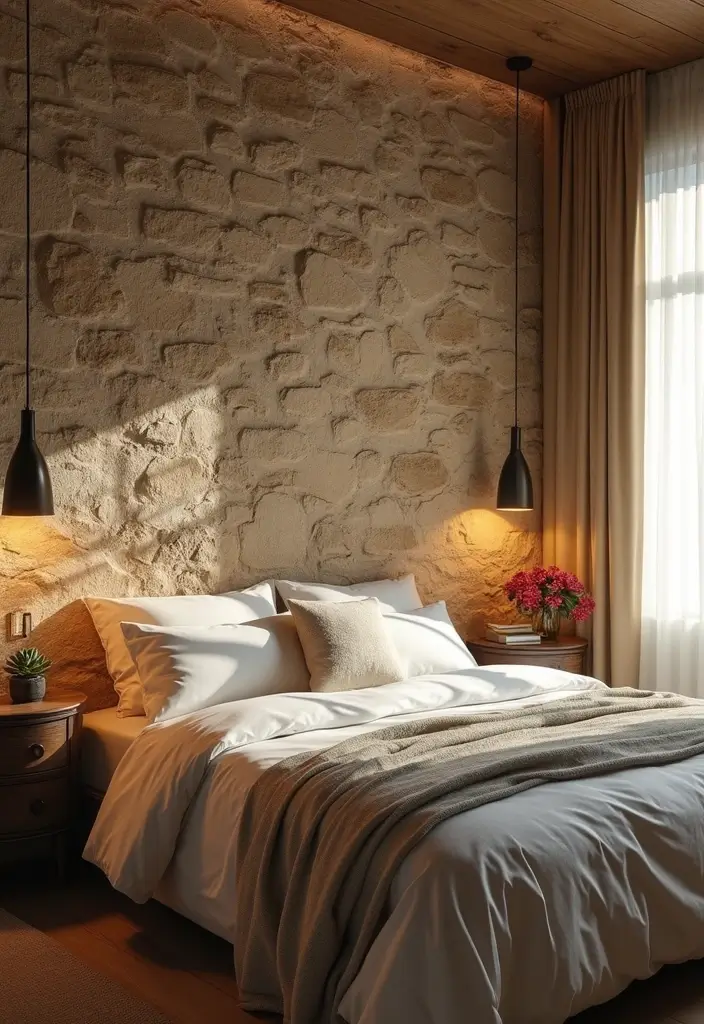 25 Stone Wall Decor Ideas To Add Texture And Warmth 61 25 Stone Wall Decor Ideas To Add Texture And Warmth - 13. Textured Stone Wall in the Bedroom