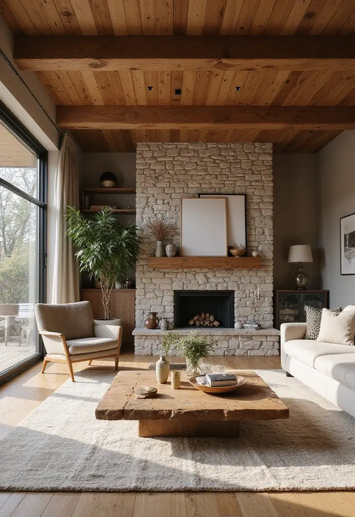 25 Stone Wall Decor Ideas To Add Texture And Warmth 67 25 Stone Wall Decor Ideas To Add Texture And Warmth - 15. Stone Wall with Natural Wood Elements