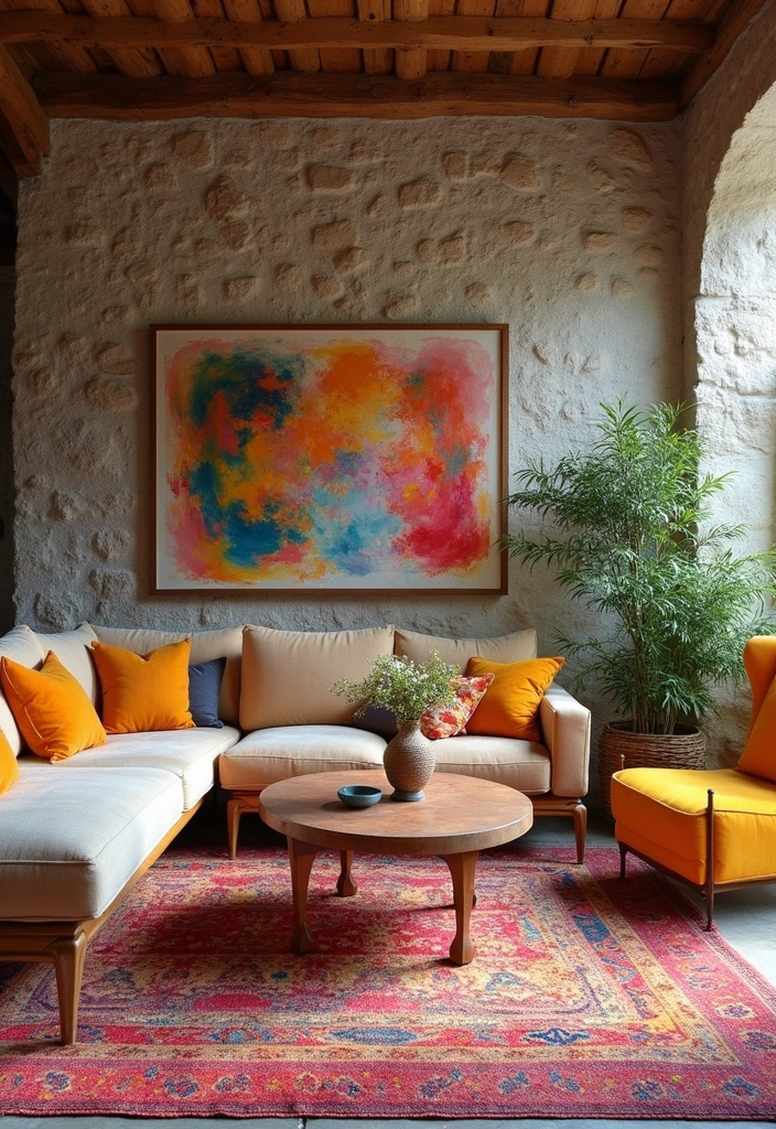 25 Stone Wall Decor Ideas To Add Texture And Warmth 69 25 Stone Wall Decor Ideas To Add Texture And Warmth - 17. Stone Wall with Colorful Accents
