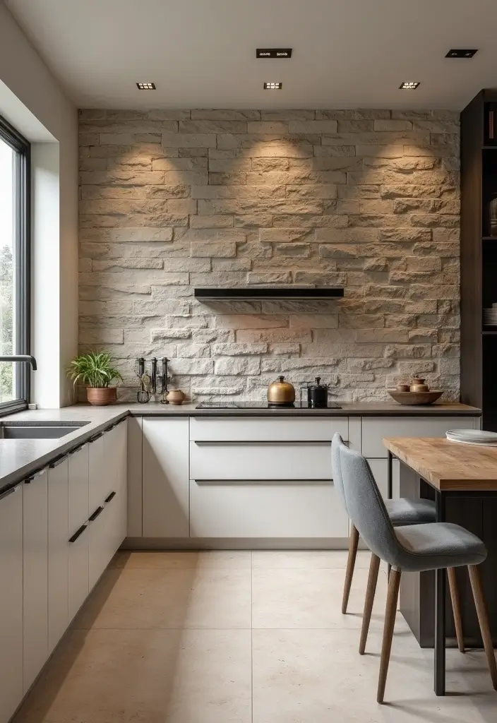 25 Stone Wall Decor Ideas To Add Texture And Warmth 8 25 Stone Wall Decor Ideas To Add Texture And Warmth - 2. Stone Accent Wall in a Modern Kitchen