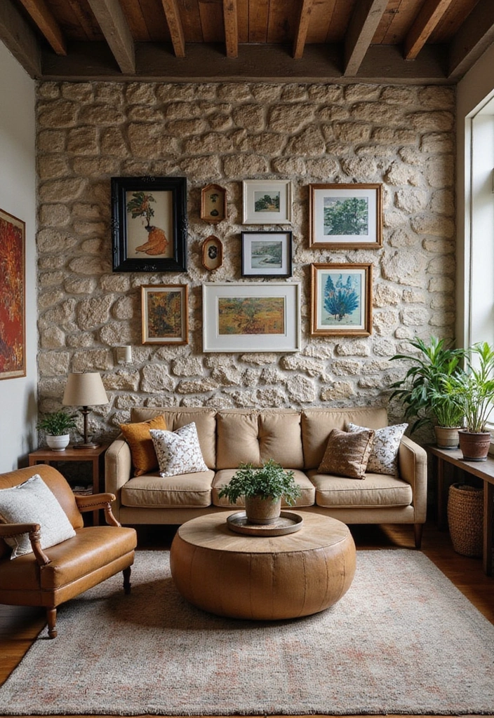 25 Stone Wall Decor Ideas To Add Texture And Warmth 77 25 Stone Wall Decor Ideas To Add Texture And Warmth - 21. Stone Wall with Eclectic Mix