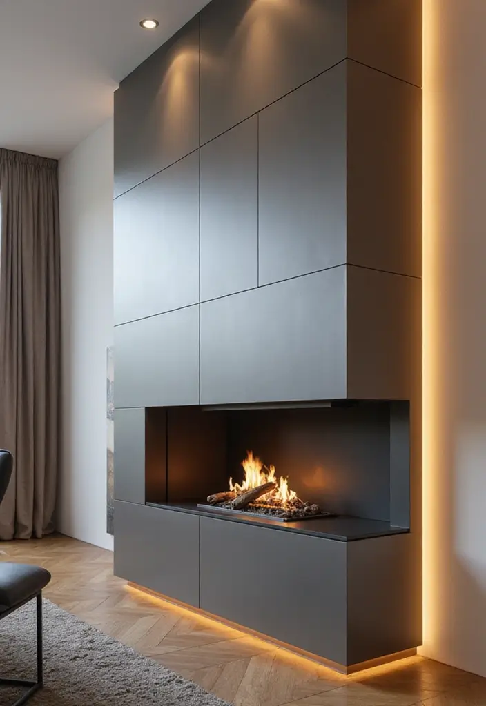 25 Wall Art Ideas For Industrial Decor Lovers 41 25 Wall Art Ideas For Industrial Decor Lovers - 17. Wall-Mounted Fireplaces with Metal Surrounds