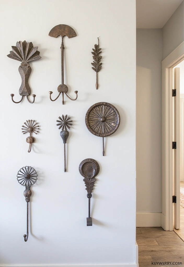 25 Wall Art Ideas For Industrial Decor Lovers 55 25 Wall Art Ideas For Industrial Decor Lovers - 23. Metal Wall Hooks with Artistry