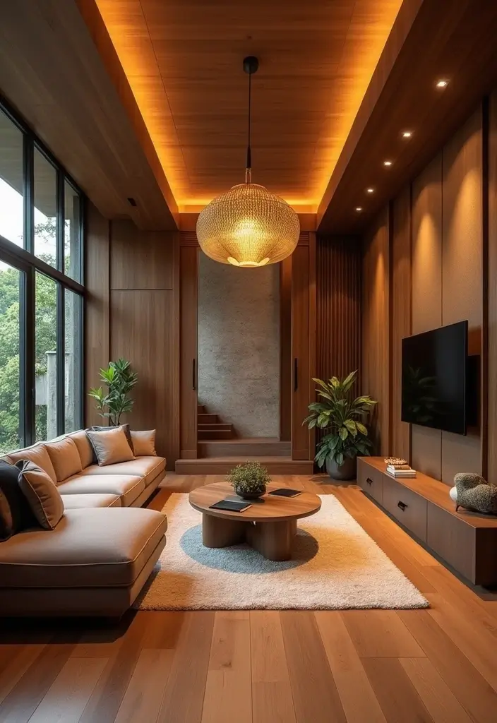 26 Bamboo Flooring Living Room Decor Ideas For Natural Warmth 32 26 Bamboo Flooring Living Room Decor Ideas For Natural Warmth - 14. Statement Lighting
