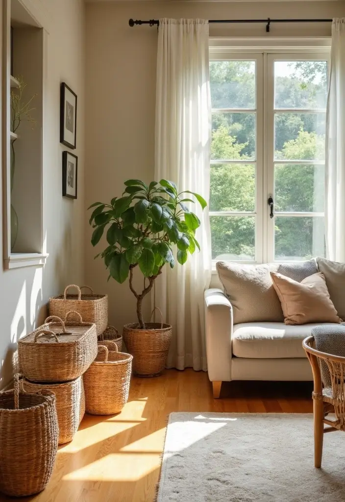 26 Bamboo Flooring Living Room Decor Ideas For Natural Warmth 34 26 Bamboo Flooring Living Room Decor Ideas For Natural Warmth - 16. Warmth with Woven Baskets