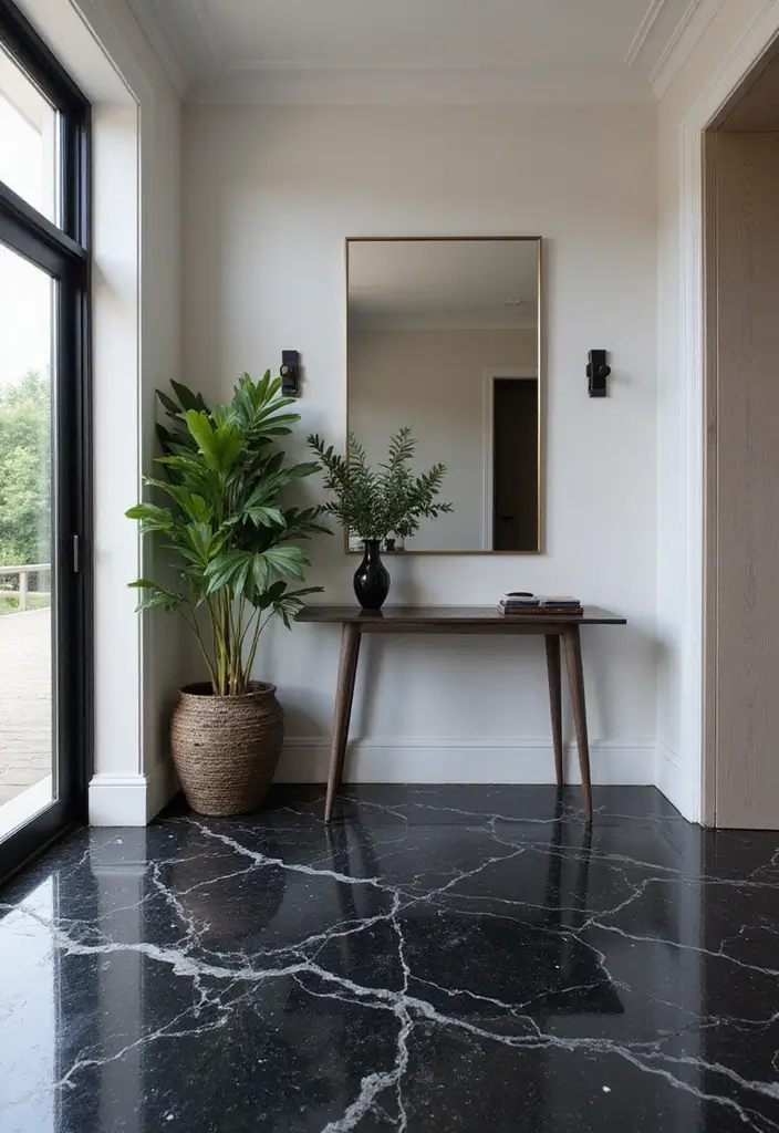26 Black Marble Floor Decor Ideas For Luxury Spaces 1 26 Black Marble Floor Decor Ideas For Luxury Spaces - 1. Sleek Black Marble Entryway