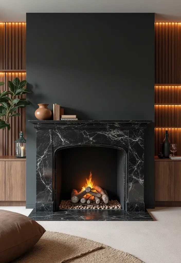 26 Black Marble Floor Decor Ideas For Luxury Spaces 60 26 Black Marble Floor Decor Ideas For Luxury Spaces - 12. Black Marble Fireplace Surround