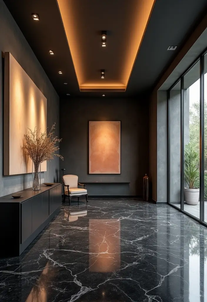 26 Black Marble Floor Decor Ideas For Luxury Spaces 74 26 Black Marble Floor Decor Ideas For Luxury Spaces - 14. Black Marble in Transitional Spaces