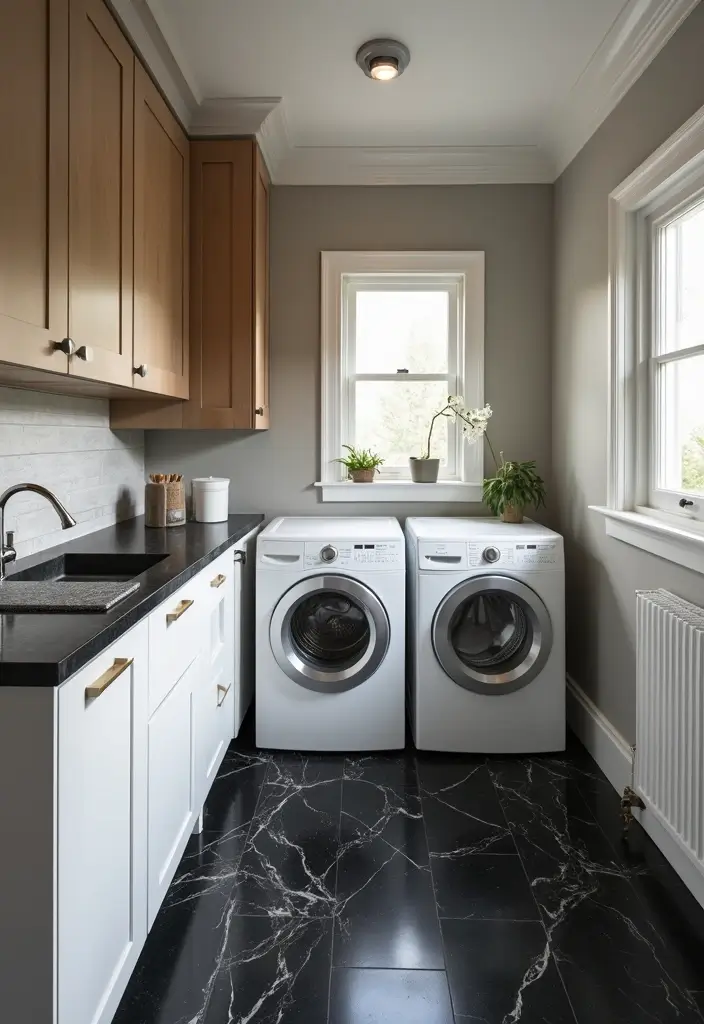 26 Black Marble Floor Decor Ideas For Luxury Spaces 88 26 Black Marble Floor Decor Ideas For Luxury Spaces - 16. Black Marble in the Laundry Room