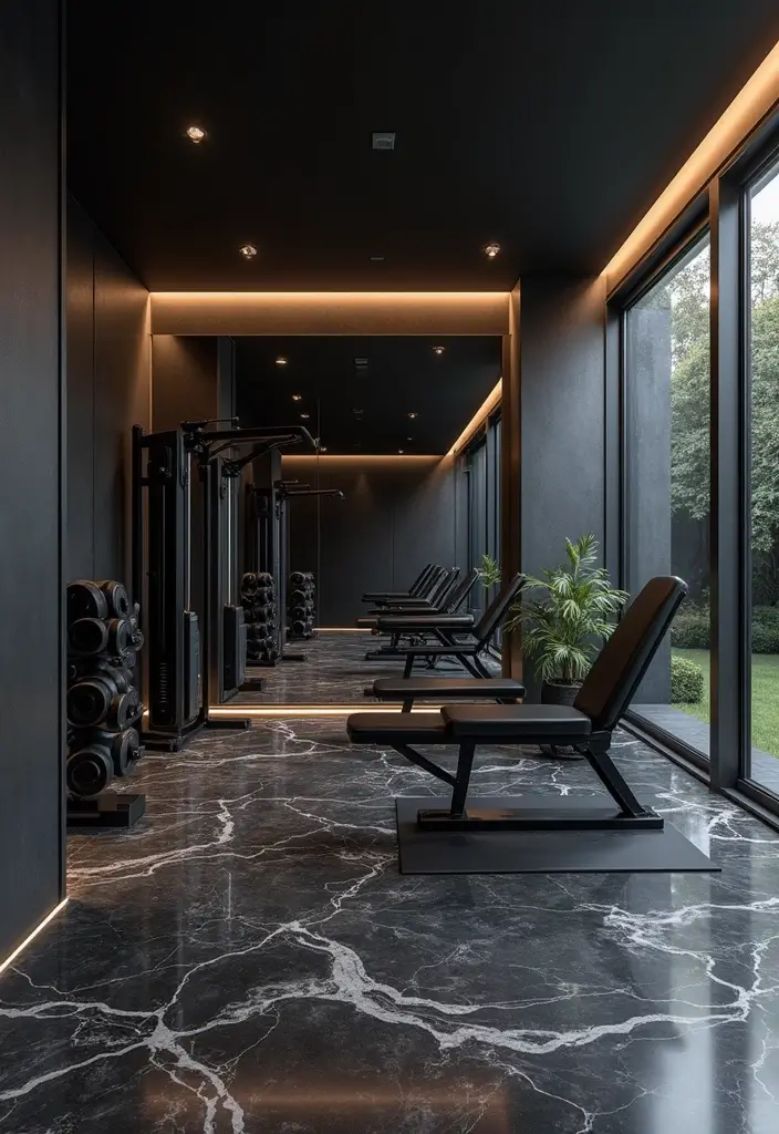 26 Black Marble Floor Decor Ideas For Luxury Spaces 95 26 Black Marble Floor Decor Ideas For Luxury Spaces - 17. Black Marble Home Gym