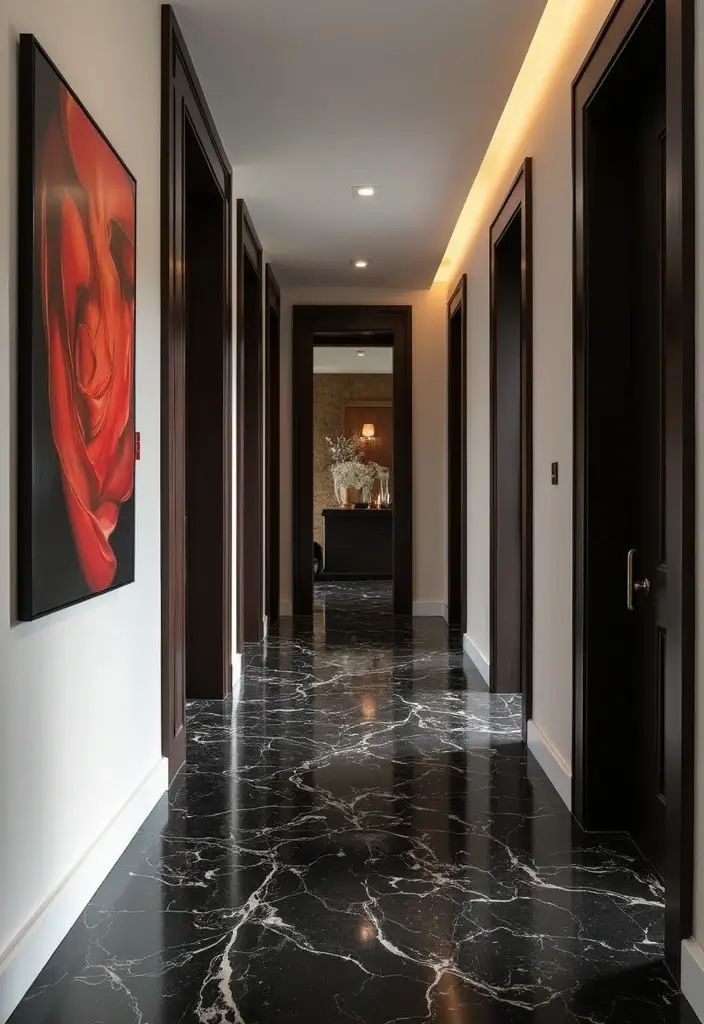 26 Black Marble Floor Decor Ideas For Luxury Spaces 109 26 Black Marble Floor Decor Ideas For Luxury Spaces - 19. Black Marble Hallway Runner