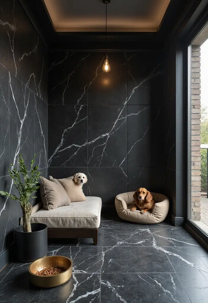 26 Black Marble Floor Decor Ideas For Luxury Spaces 116 26 Black Marble Floor Decor Ideas For Luxury Spaces - 20. Black Marble Pet Areas