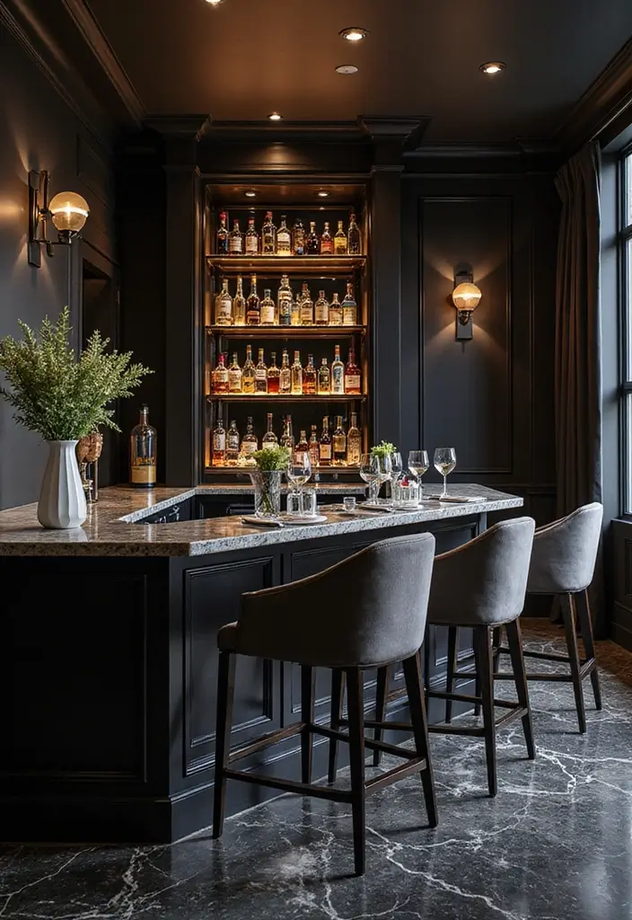 26 Black Marble Floor Decor Ideas For Luxury Spaces 130 26 Black Marble Floor Decor Ideas For Luxury Spaces - 22. Black Marble Home Bar