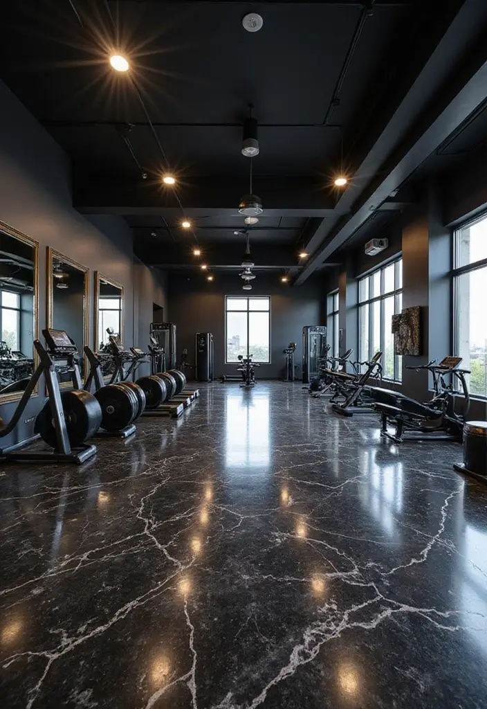 26 Black Marble Floor Decor Ideas For Luxury Spaces 144 26 Black Marble Floor Decor Ideas For Luxury Spaces - 24. Black Marble Gym Flooring