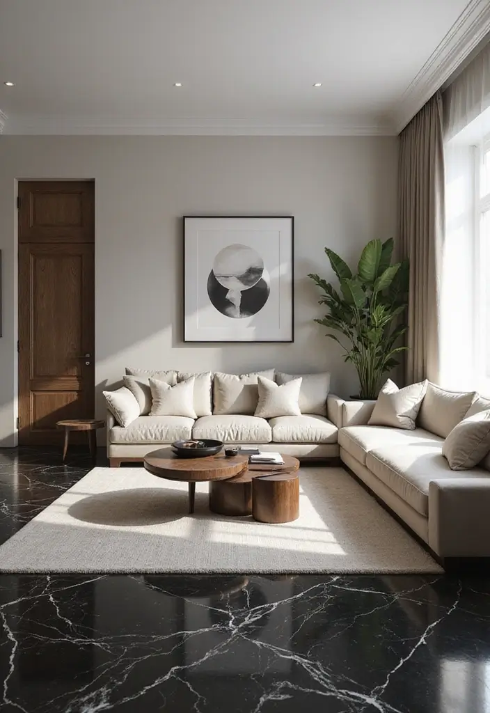 26 Black Marble Floor Decor Ideas For Luxury Spaces 4 26 Black Marble Floor Decor Ideas For Luxury Spaces - 4. Stylish Living Room Integration