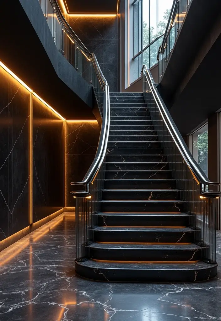 26 Black Marble Floor Decor Ideas For Luxury Spaces 18 26 Black Marble Floor Decor Ideas For Luxury Spaces - 6. Luxurious Black Marble Staircase