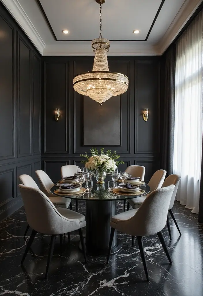 26 Black Marble Floor Decor Ideas For Luxury Spaces 32 26 Black Marble Floor Decor Ideas For Luxury Spaces - 8. Elegant Black Marble Dining Room
