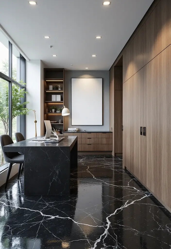 26 Black Marble Floor Decor Ideas For Luxury Spaces 39 26 Black Marble Floor Decor Ideas For Luxury Spaces - 9. Black Marble Home Office