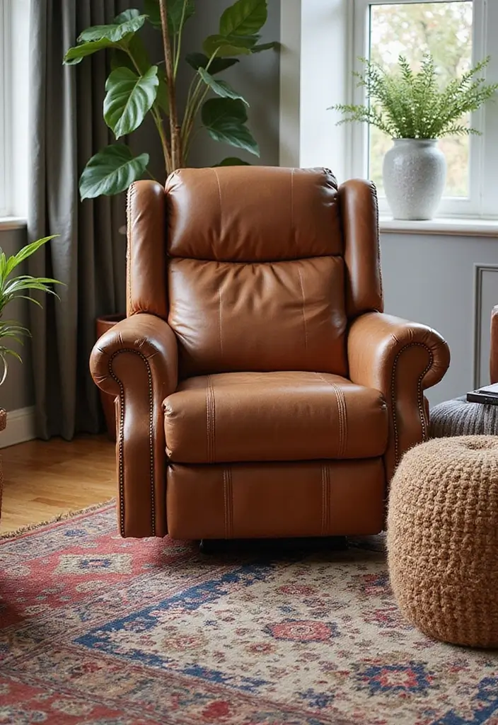 26 Brown Leather Recliner Living Room Decor Ideas You’ll Love 33 26 Brown Leather Recliner Living Room Decor Ideas You’ll Love - 13. Layered Rugs