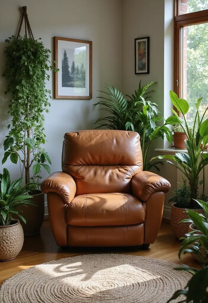 26 Brown Leather Recliner Living Room Decor Ideas You’ll Love 39 26 Brown Leather Recliner Living Room Decor Ideas You’ll Love - 15. Nature-Inspired Decor