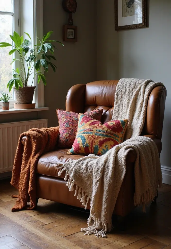 26 Brown Leather Recliner Living Room Decor Ideas You’ll Love 46 26 Brown Leather Recliner Living Room Decor Ideas You’ll Love - 16. Cozy Layering with Throws