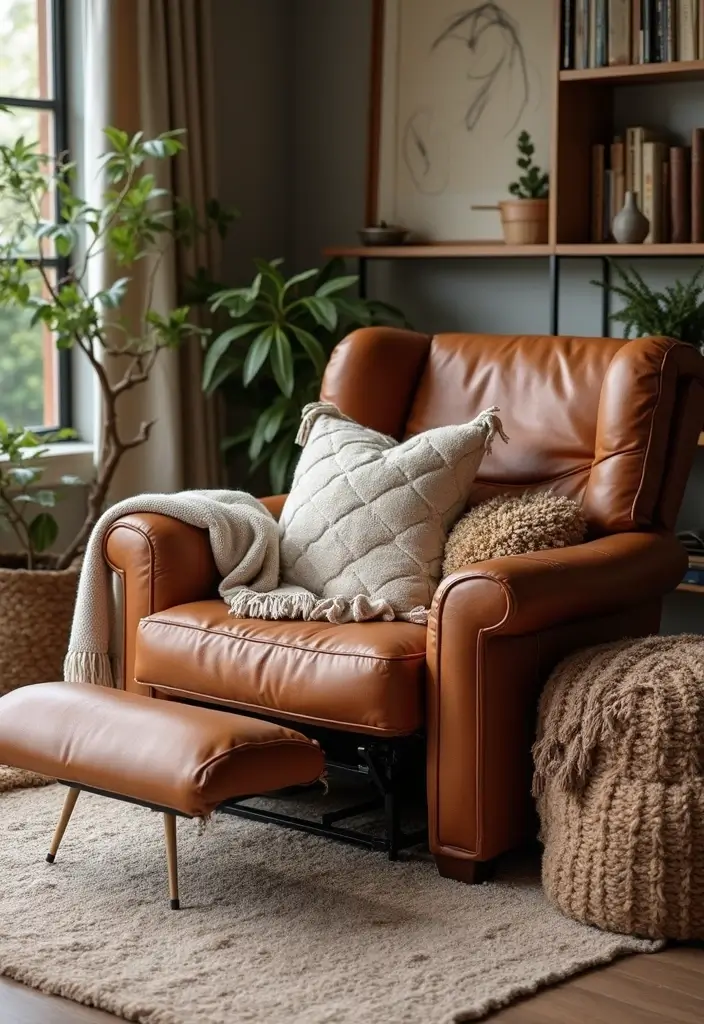 26 Brown Leather Recliner Living Room Decor Ideas You’ll Love 25 26 Brown Leather Recliner Living Room Decor Ideas You’ll Love - 7. Textural Play