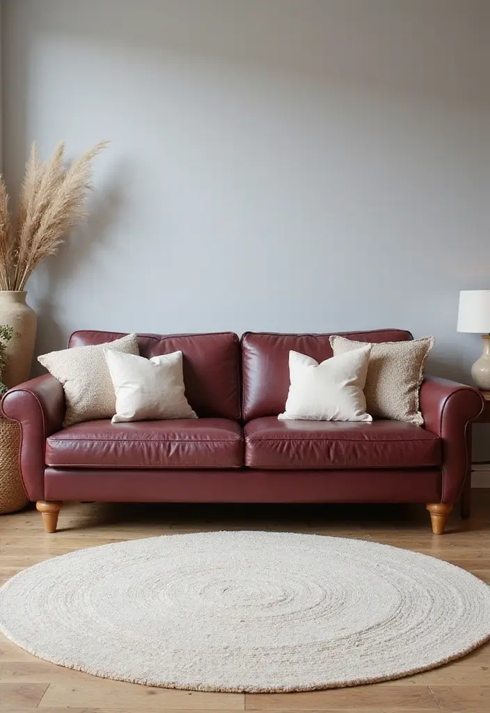 26 Burgundy Leather Couch Living Room Decor Ideas To Copy 1 26 Burgundy Leather Couch Living Room Decor Ideas To Copy - 1. Complement with Neutral Tones