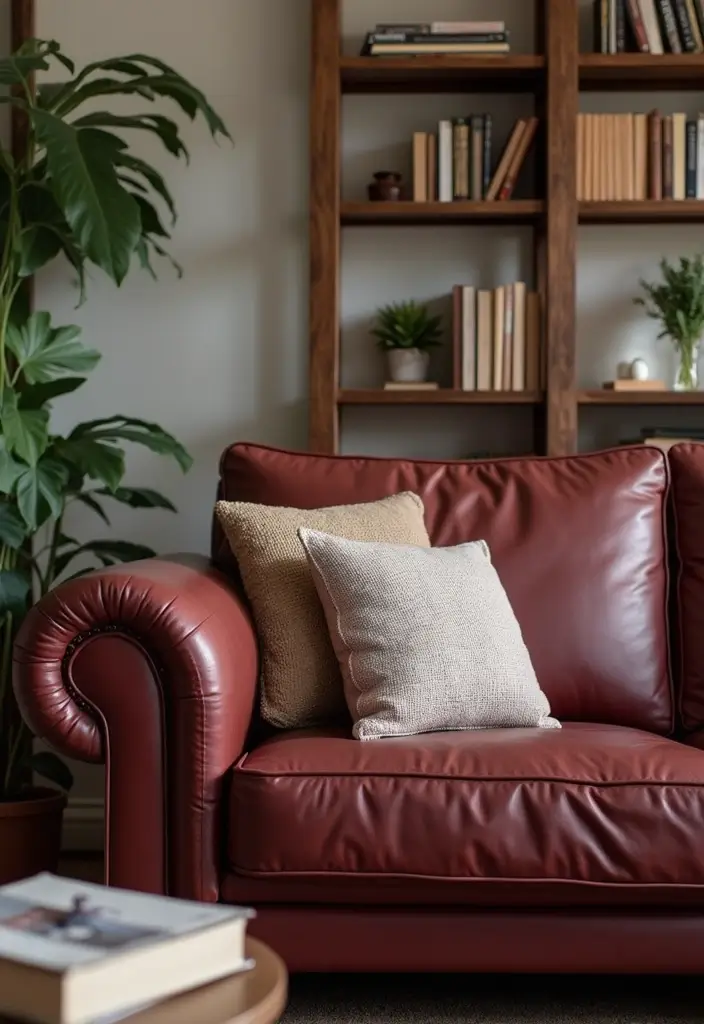 26 Burgundy Leather Couch Living Room Decor Ideas To Copy 96 26 Burgundy Leather Couch Living Room Decor Ideas To Copy - 22. Modern Bookends