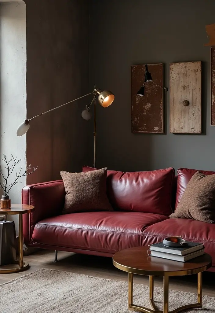 26 Burgundy Leather Couch Living Room Decor Ideas To Copy 106 26 Burgundy Leather Couch Living Room Decor Ideas To Copy - 24. Incorporate Metal Accents