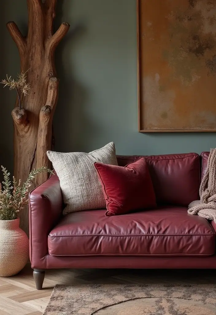 26 Burgundy Leather Couch Living Room Decor Ideas To Copy 5 26 Burgundy Leather Couch Living Room Decor Ideas To Copy - 3. Layering Textures